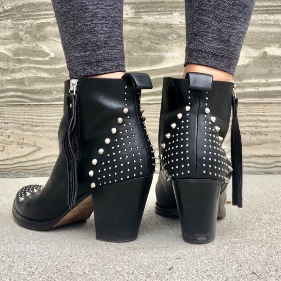 Black SANDRO studded LEATHER Booties - Picture 4 of 4